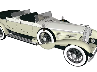 Vintage Cream Colored Convertible Car With Open Top And Wire Spoke Wheels 3d model