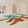 Table Tennis Table with Glass Top Wooden Base in Modern Room with Wall Art