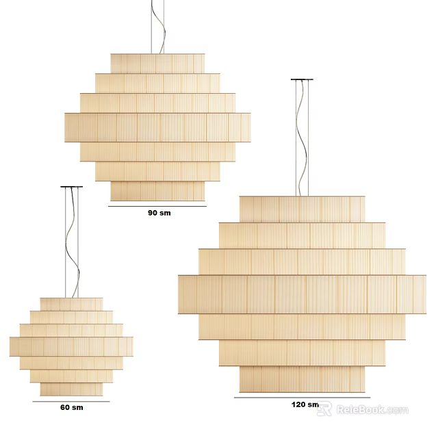 Natural Wood Layered Pendant Light With Stacked Design And Different Sizes 3d model 