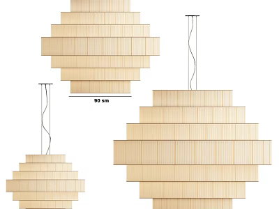 Natural Wood Layered Pendant Light With Stacked Design And Different Sizes 3d model