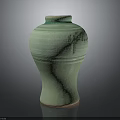Green Ceramic Pottery Jar with Bamboo Leaf Carving for Home Decorative Use