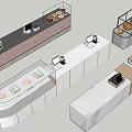 Modern Bar Counter Design With Glass Display Shelves Cash Register And Marble Countertop