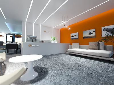 Modern Tobacco And Liquor Store Interior With Reception Counter Sofa Carpet And Wall Art 3d model