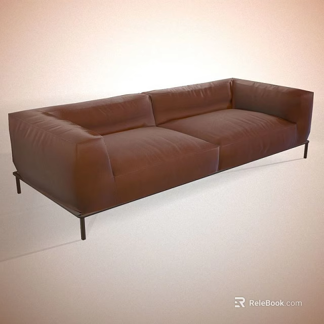 Brown Leather Sectional Sofa with Modern Metal Legs and Contemporary Styling 3d model 