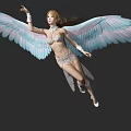 Graceful Woman With Blue And Pink Wings Flying In White Outfit