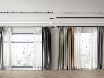 modern curtain roman rod curtain rod white gauze 3d model