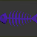 Purple Fish Skeleton 3D Rendering with Glossy Surface and Reflection on Dark Background 3d model