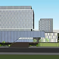 Modern Twin Office Buildings Featuring Green Roof And Landscaped Courtyard