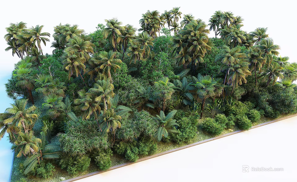 Dense Tropical Plant Combination With Palm Trees And Lush Green Vegetation 3d model 