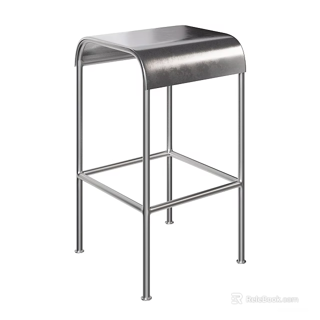 Modern Silver Metal Stool With Sleek Frame For Kitchen Or Bar Area 3d model 