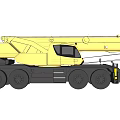 Yellow Construction Crane Truck With Long Boom And Black Yellow Warning Stripes