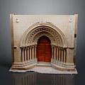 Historic Arched Door With Wooden Panels Stone Columns And Intricate Carvings