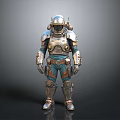 Futuristic Full Body Metallic Armor With Silver Gold Accents And Detailed Design