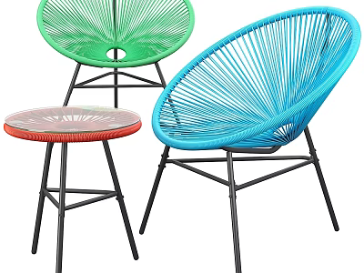 Woven Colorful Outdoor Table Chair Set With Green Blue Chairs And Red Metal Frame Tabletop 3d model
