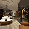 Modern Elegant Clothing Store Interior Featuring Display Area Sofa Bookshelf Chandeliers And Wooden Floors
