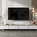 Modern TV Stand With Flat Screen TV Decorative Items And Green Plant