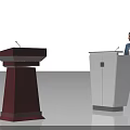 Functional Lectern Desks Dark Brown Wooden And White With A Woman Standing Beside