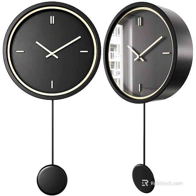 Modern Black Wall Clocks with White Hands and Pendulum Design 3d model 