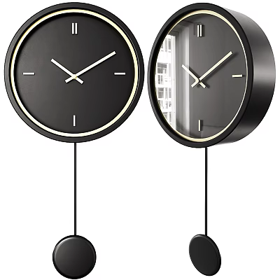 Modern Black Wall Clocks with White Hands and Pendulum Design 3d model