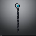 Black Twisted Spiral Magic Staff With Blue Gemstone On Top