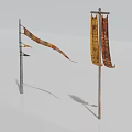 Colorful Decorative Fabric Banners Hanging On Poles With Intricate Patterns