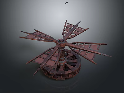 Traditional Windmill Architectural Structure With Wooden Blades And Central Axis 3d model