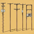 Commercial Electrical Equipment Including Transformers On Utility Poles For Power Distribution 3d model