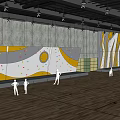 Indoor Rock Climbing Wall Fitness Training With People Exercising On Wooden Floor