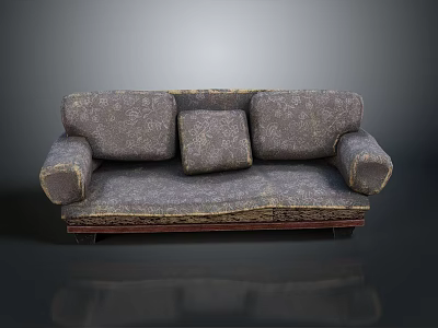 Patterned Three Seater Sofa With Accent Pillow And Wooden Base Design 3d model
