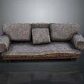 Patterned Three Seater Sofa With Accent Pillow And Wooden Base Design
