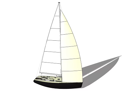 Traditional Wooden Sailboat Featuring White Sails Black Hull And Open Deck 3d model