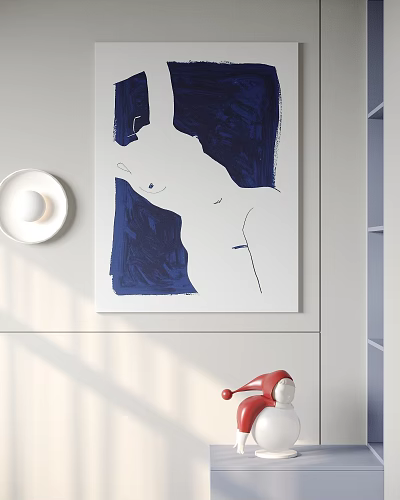 Abstract Blue White Minimalist Figure Painting In Modern Interior Space 3d model
