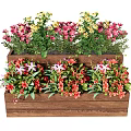 Two Tiered Wooden Planters With Pink Red Yellow Flowers And Green Leaves