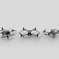 Three Gray Drones with Rotors and Body Design on White Background 3d model