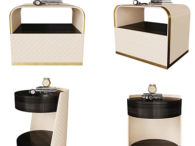 Elegant Modern Nightstand Design With Quilted Details Beige Black Finish And Gold Accents 3d model