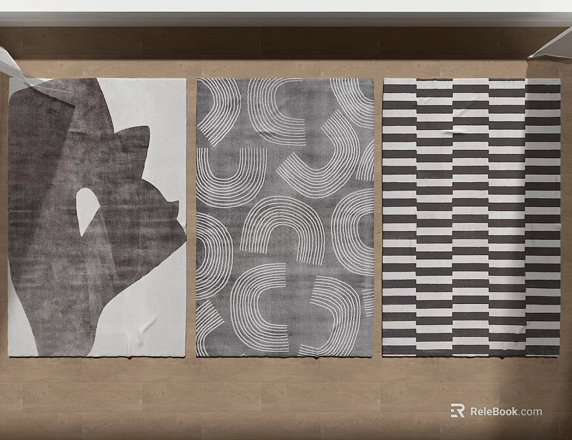 Three Square Rugs with Abstract Geometric and Striped Patterns Modern Home Decor 3d model