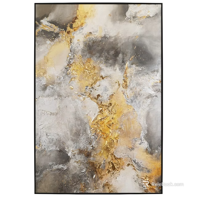 Contemporary Abstract Painting Featuring Golden Gray White Swirl Textures And Artistic Design 3d model 