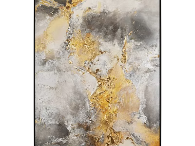 Contemporary Abstract Painting Featuring Golden Gray White Swirl Textures And Artistic Design 3d model