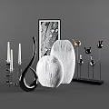 Modern Decorative Ornament Set With Sleek Vase Textured Bowls Candle Holders And Bird Figurines