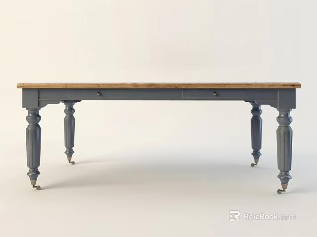 Vintage Office Desk with Wooden Surface and Dark Sturdy Carved Legs 3d model 