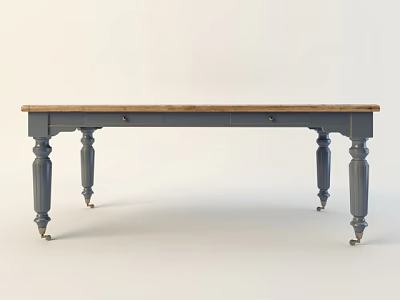 Vintage Office Desk with Wooden Surface and Dark Sturdy Carved Legs 3d model