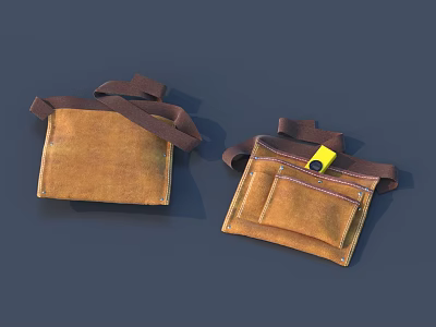 Practical Brown Leather Pouches With Straps And Yellow Fastener For Daily Use 3d model