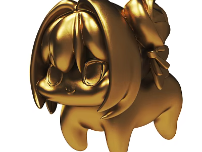 Golden 3D Cute Cartoon Figure With Bow And Sculpture Design 3d model