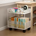 White Multi Layer Storage Cart With Wheels Books Alarm Clock Fan And Dolls