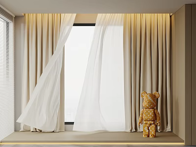 Modern Beige Sheer Curtains And Drapes For Indoor Window With Teddy Bear Decor 3d model