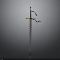 Ancient Decorative Sword With Spiral Blade And Red Ribbon On Gray Background