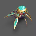 Ornate Fantasy Spider Like Creature With Golden Legs And Green Gem Details