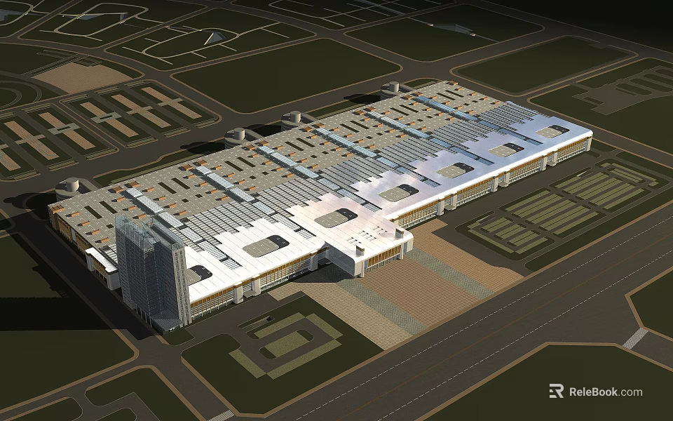Modern Industrial Factory Construction With Large Scale Steel Roof Structure Layout 3d model 