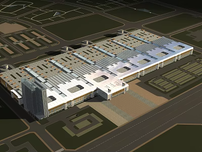 Modern Industrial Factory Construction With Large Scale Steel Roof Structure Layout 3d model