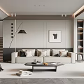 Modern Living Room With Beige Sofa Coffee Table And Art Decor